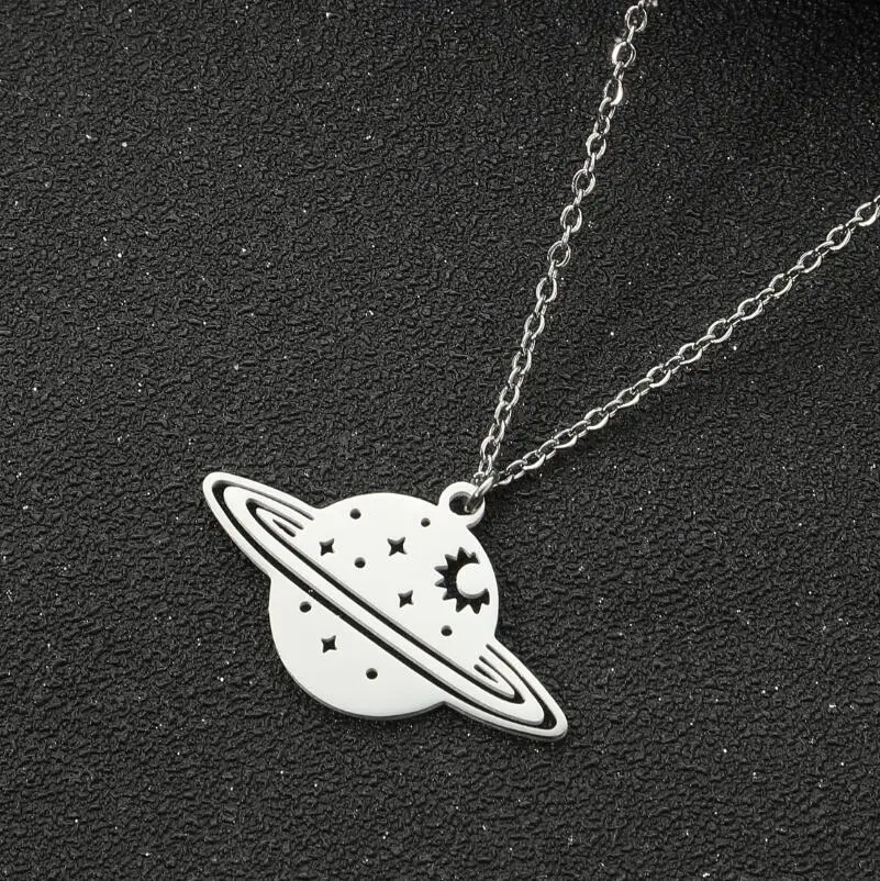 Collares Para Mujer con dije de estrella de Saturno y planeta, colgante de cadena de acero inoxidable, Collares de moda 2023