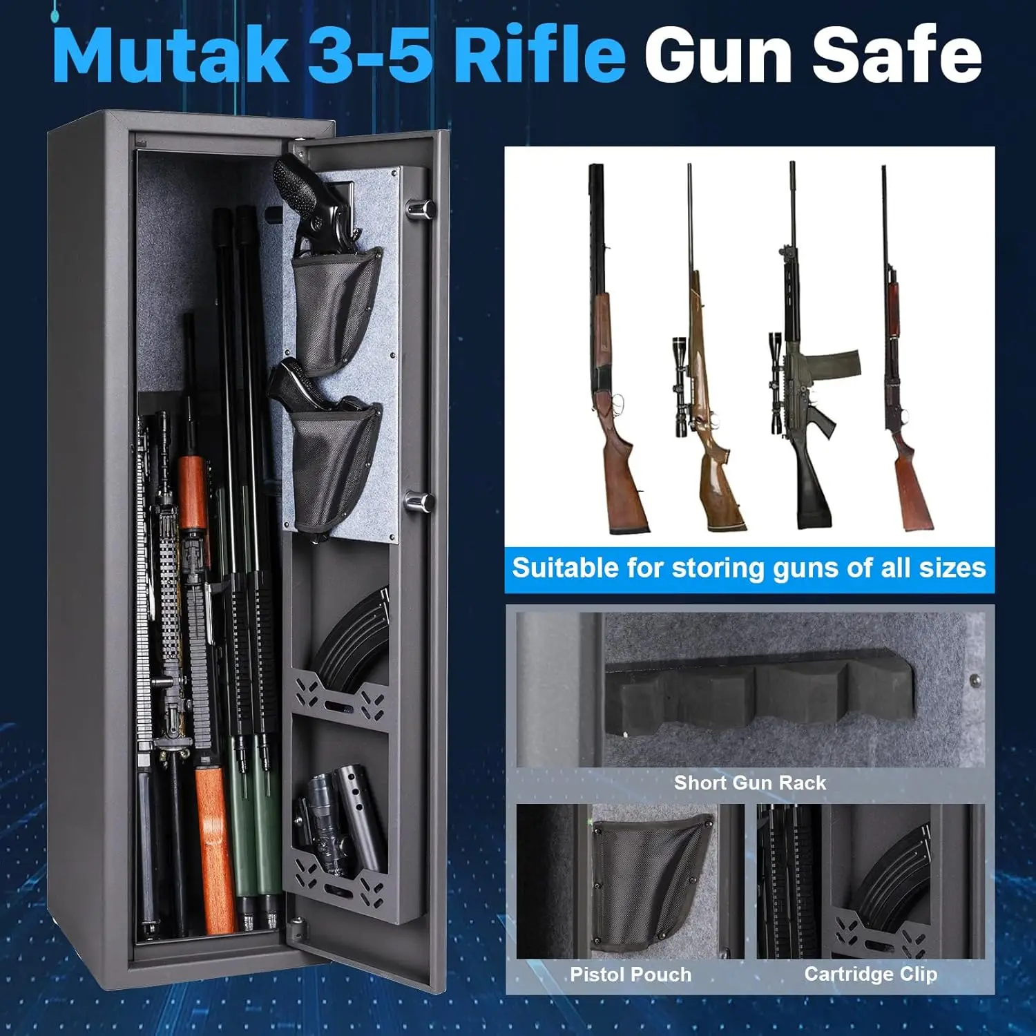 4-5 Gun Safe for Rifle and Pistols, Long Gun Safe for Rifle Shotgun for Home, Quick Access 3-5 Gun Storage Cabinet with Handgun
