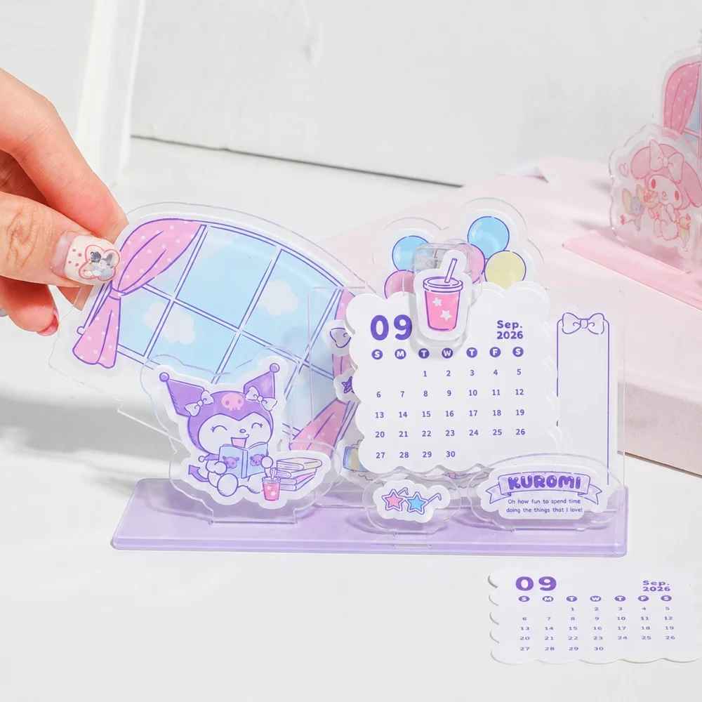 2027 New Genuine Sanrio Kuromi Cinnamoroll Melody Acrylic Daily Schedule Calendar Kawaii Tabletop Decorative Perpetual Calendar view 5