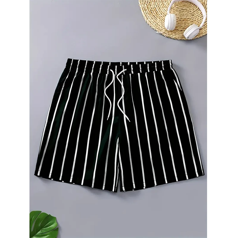 Casual Stripe 3D Printed Board Shorts Mens Graphic Short Pants Summer Hawaiian Breathable Swim Trunks Kids Loose Ice Shorts 2025