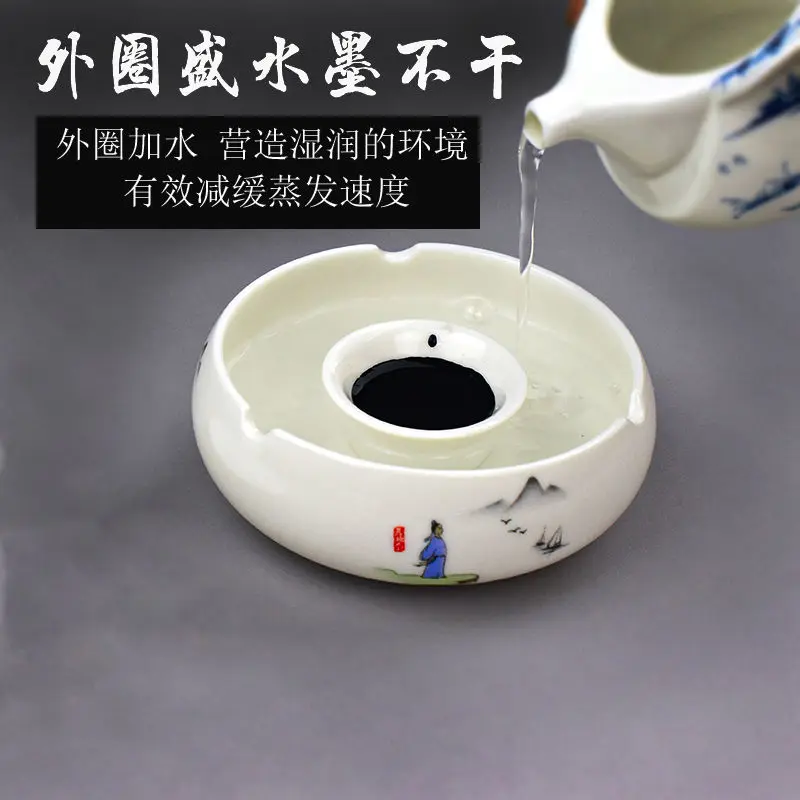 Hot Pot Inkstone Table With Cover Plate Non Dry Pool Tank Brush Pen Wash Station Four Treasures Special For Calligraphy