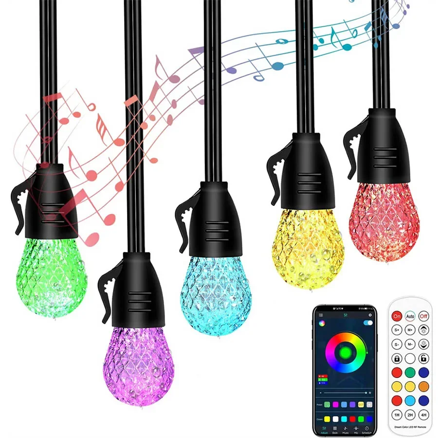 15M Smart S14 Bulbs String Lights Outdoor RGBW Patio Garland Light DIY Scene Music Sync APP Fairy String Light for Outside Decor