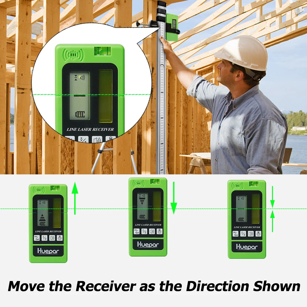 Huepar Laser Receiver Outdoor Level Accessories for  Laser Level Red Green Beams with Pulsing Line