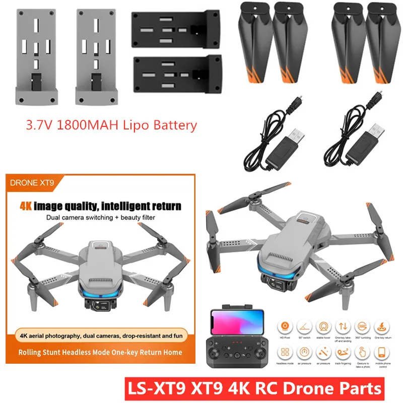 LS-XT9 التدفق البصري 4k التحكم عن بعد RC الطائرة بدون طيار كوادكوبتر إكسسوارات قطع غيار 3.7 فولت 1800MAh بطارية الذراع المروحة USB