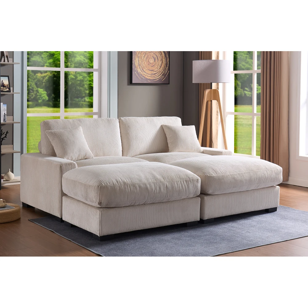 

Modular Sectional Sofa,4 Seater Oversized Sectional Sofa, Corduroy Fabric with 2 Ottoman Bench and 2 Pillows