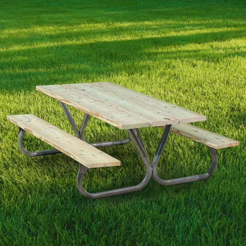 Portable Picnic Table Kit, Sturdy Steel Frame with 6-8 Seating Capacity, Wood Planks Included
