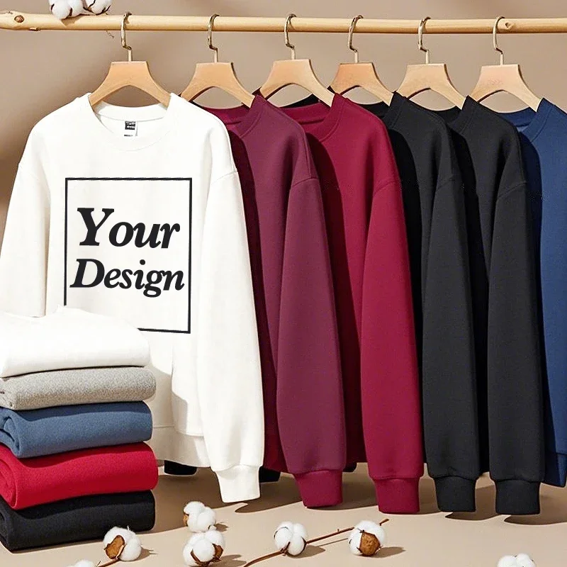 Customized Print Your Photo Logo 100% Cotton Sweatshirt Men Women Print Thick Fleece Winter Autumn Warm Quality Clothes 280gsm