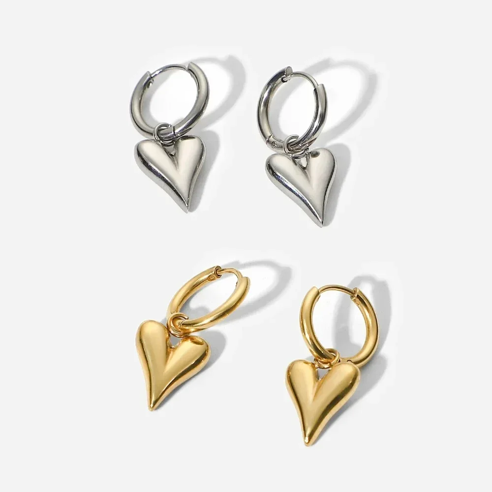 Stainless Steel Chic Heart Huggie Hoop Earrings Charm Gold Color Tarnish Free Trendy Fashion Jewelry for Women Bijoux 