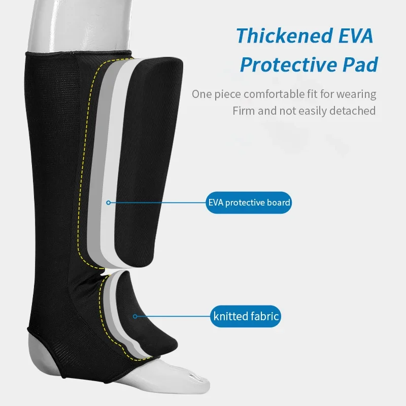 Karate Shin Guards with Instep Protection Stretch Cotton Knit Thick EVA Foam Padding for Kickboxing Muay Thai Training Gear
