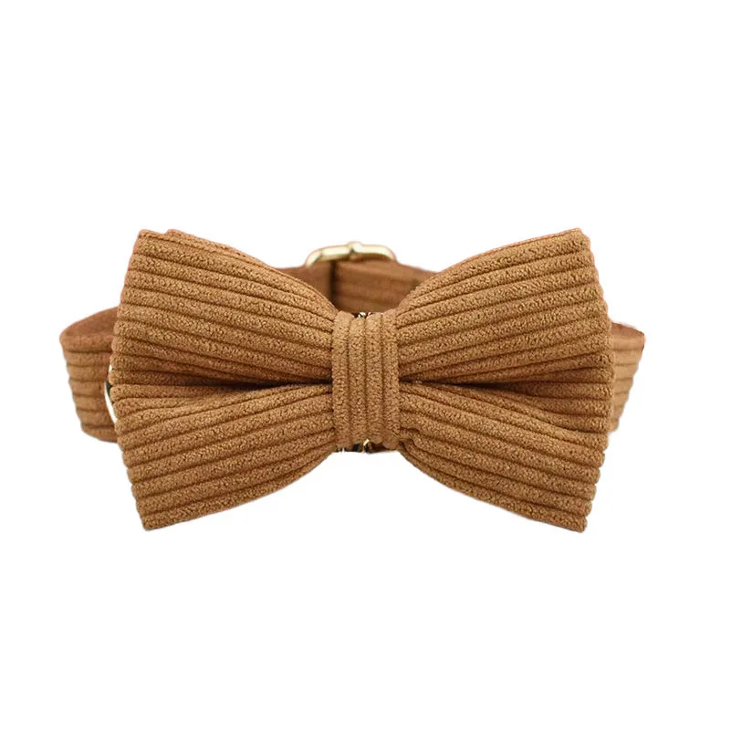 Personalised Corduroy Dog Collar And Leash Set With Nameplate_voghion.com