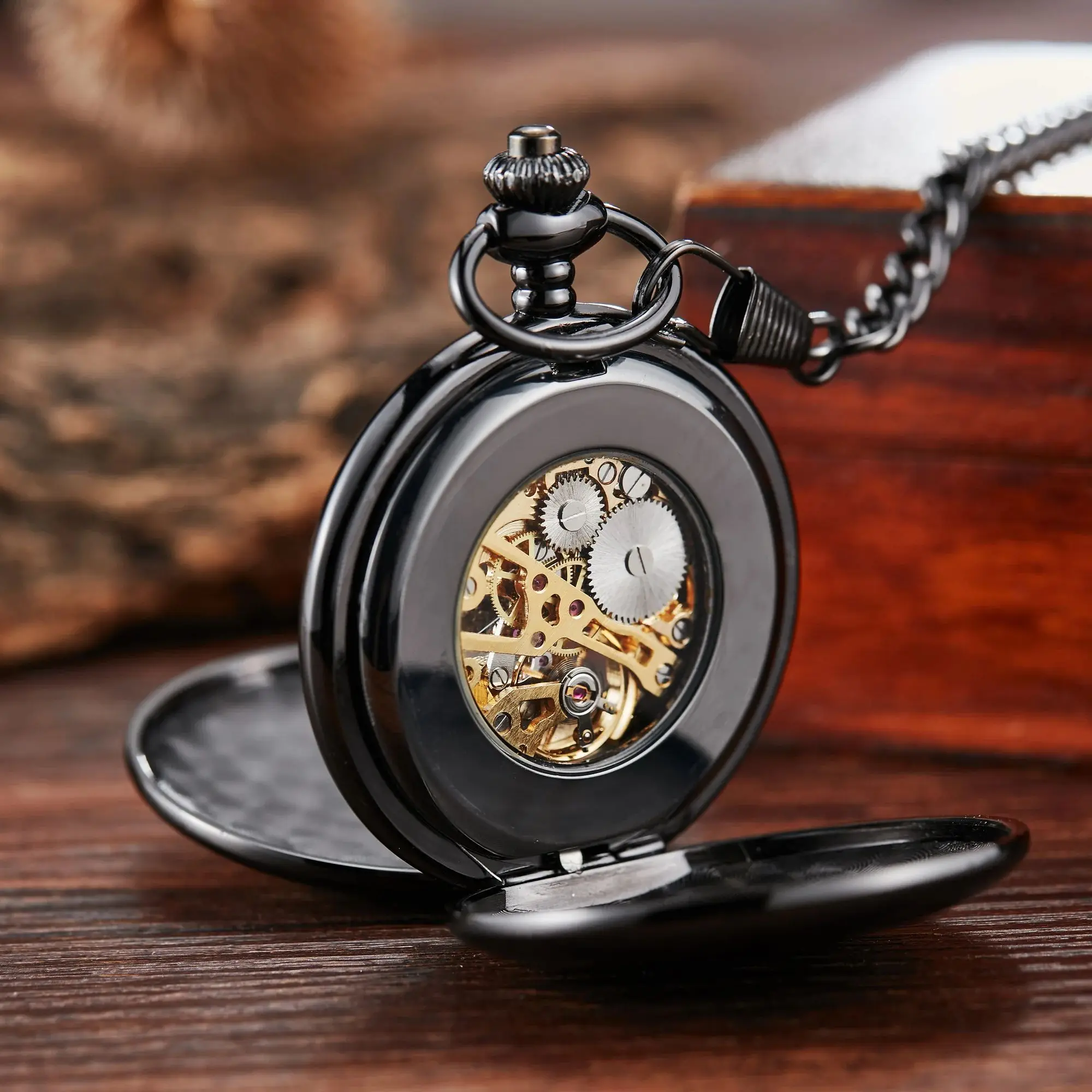 Classic double face hand winding mechanical pocket watch smooth surface hollowed Roman numeral men women mechanical pocket watch