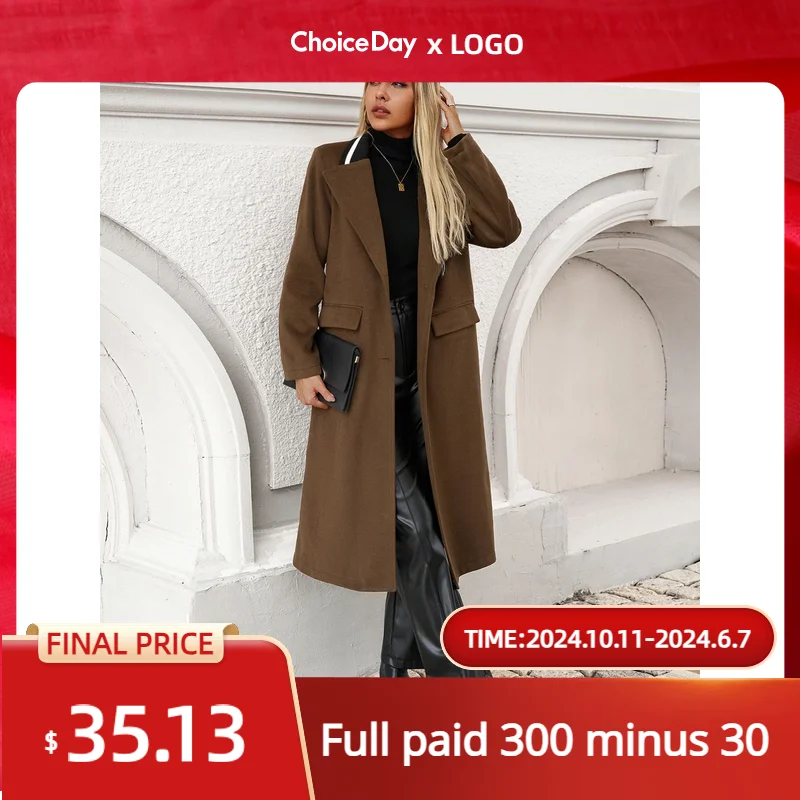 Winter Long Woolen Coat for Women Trendy Pocket Design Fashionable Woolen Coat Women Solid Color Female Clothes Casual Coat