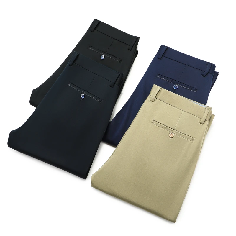 

Мужские прямые брюки из бамбукового волокна премиум-класса, свободные деловые повседневные брюки, весна-осень 202, удобная офисная одежда, дышащая