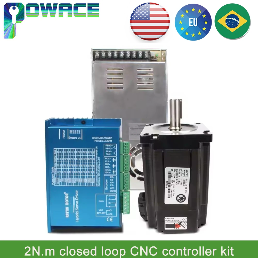 【EU】 2N.m Nema23 Closed Loop Servo Stepper Motor CNC Controller Kit 76mm HSS57 Hybrid Driver