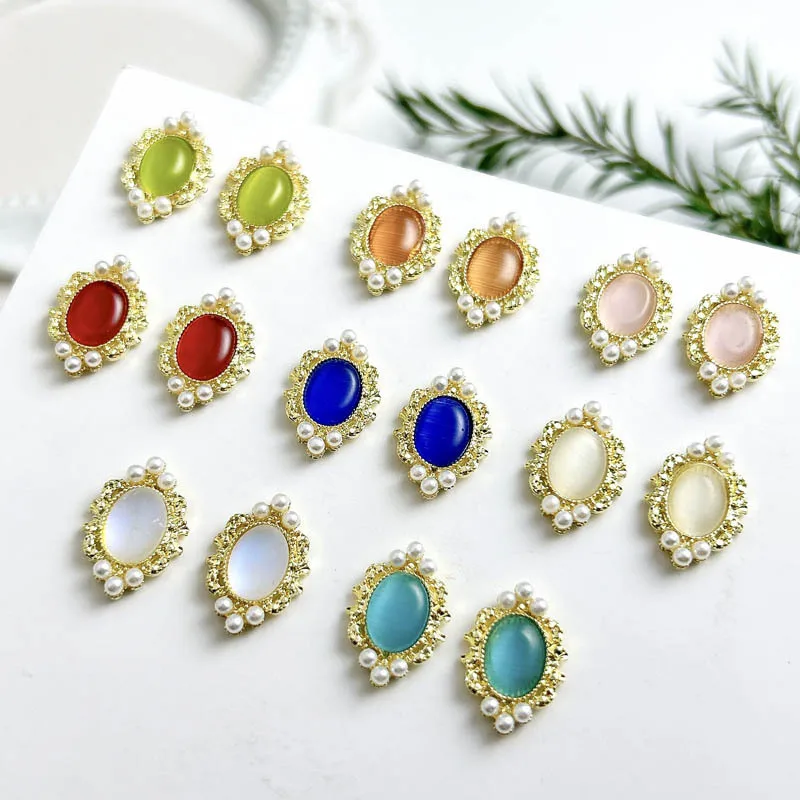 10 pezzi nuovi ciondoli per unghie in lega di opale traslucido con strass simulati decorazioni per unghie intarsiate di perle per parti di unghie fai da te