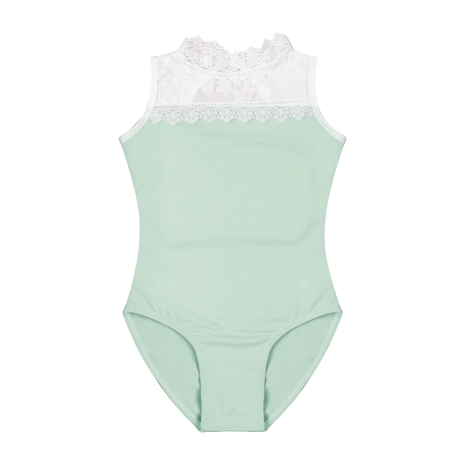 

Girls Lace Collar Sleeveless Leotard Sheer Jacquard Mesh Bodysuit for Skating Ballet Dance Gymnastics Practice Performance Party