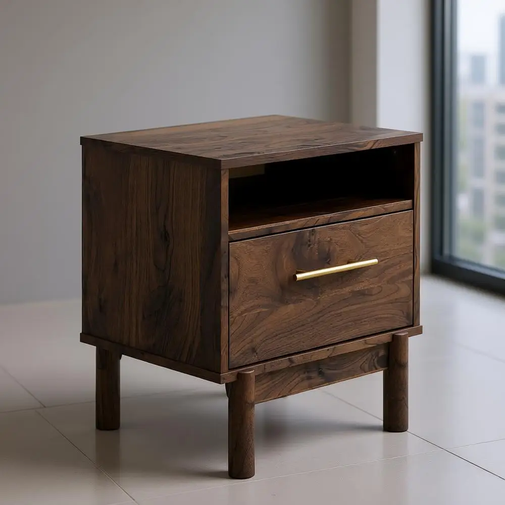 

Calverson Modern 1 Drawer Nightstand with Open Cubby, 21.18" Tall, Dark Brown