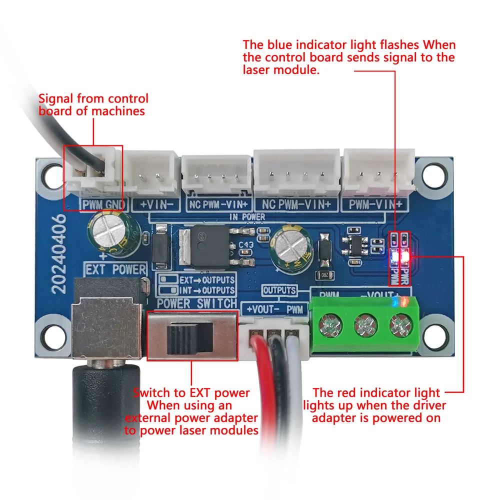 Interface Driver Placa adaptadora para gravador CNC, cabeça do módulo, placa de transferência, máquinas de gravação a laser ferramentas, 20W, 40W,