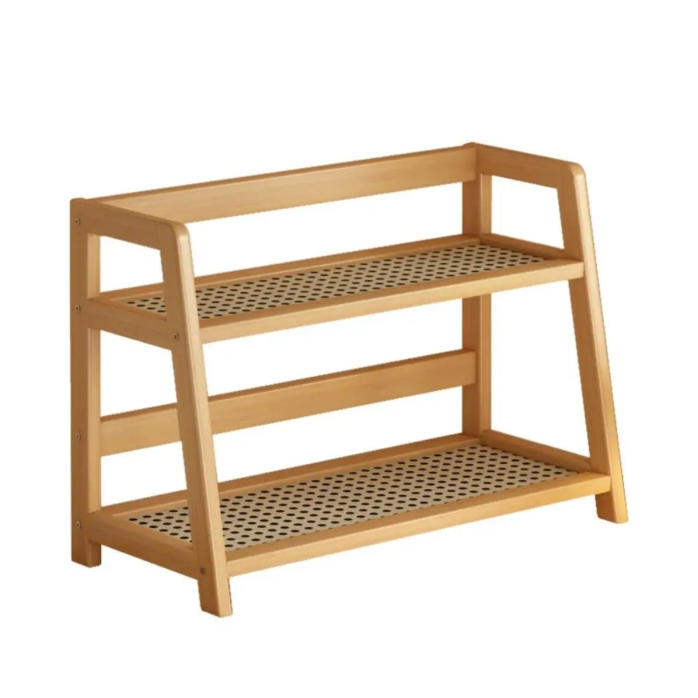 

Retro 2 Layer Wooden Storage Shelf Multipurpose Stable Bamboo Storage Shelf Durable Countertop Organizer
