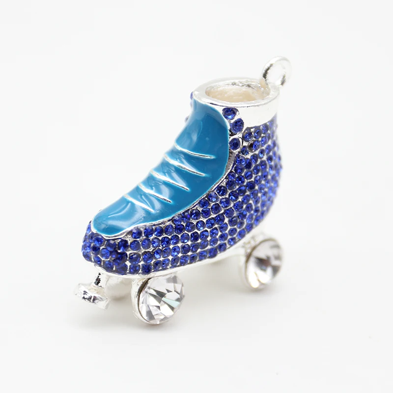 10pcs Enamel Rhinestone Blue Skating Roller Skates Pendant Charm