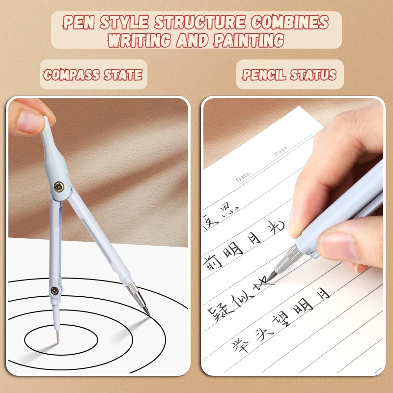Kawaii 3 in 1 Compass Set with Ruler Pencil for School Math Drawing Stationery Office Kids Durable Creative Gift Desk Tool Set