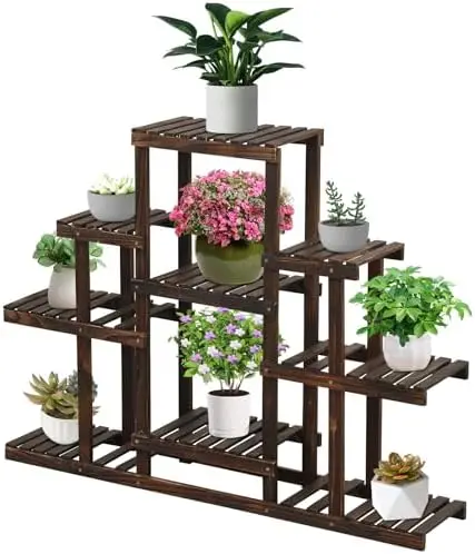 6-Tier Multifunctional Wood Flower Stand, Shelf Holder for Multiple Plants, Freestanding Plant Rack for Garden, Patio