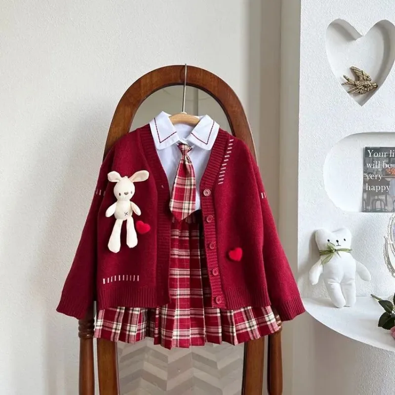 

Children's Set Autumn/Winter College Style Primary School Student Set pleated skirt Girls' sweater JK uniform three piece set