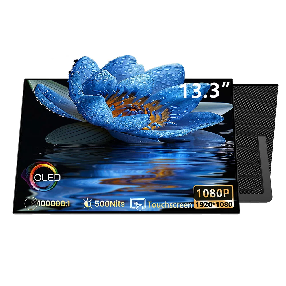 13.3 Inch OLED Touchscreen Portable Monitor, Second External Display with Kickstand & Dual Speakers, Portable Screen for Phone S