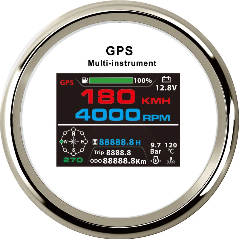 85mm color screen multifunctional instrument GPS speed odometer tachometer oil level voltage water temperature oil pressure