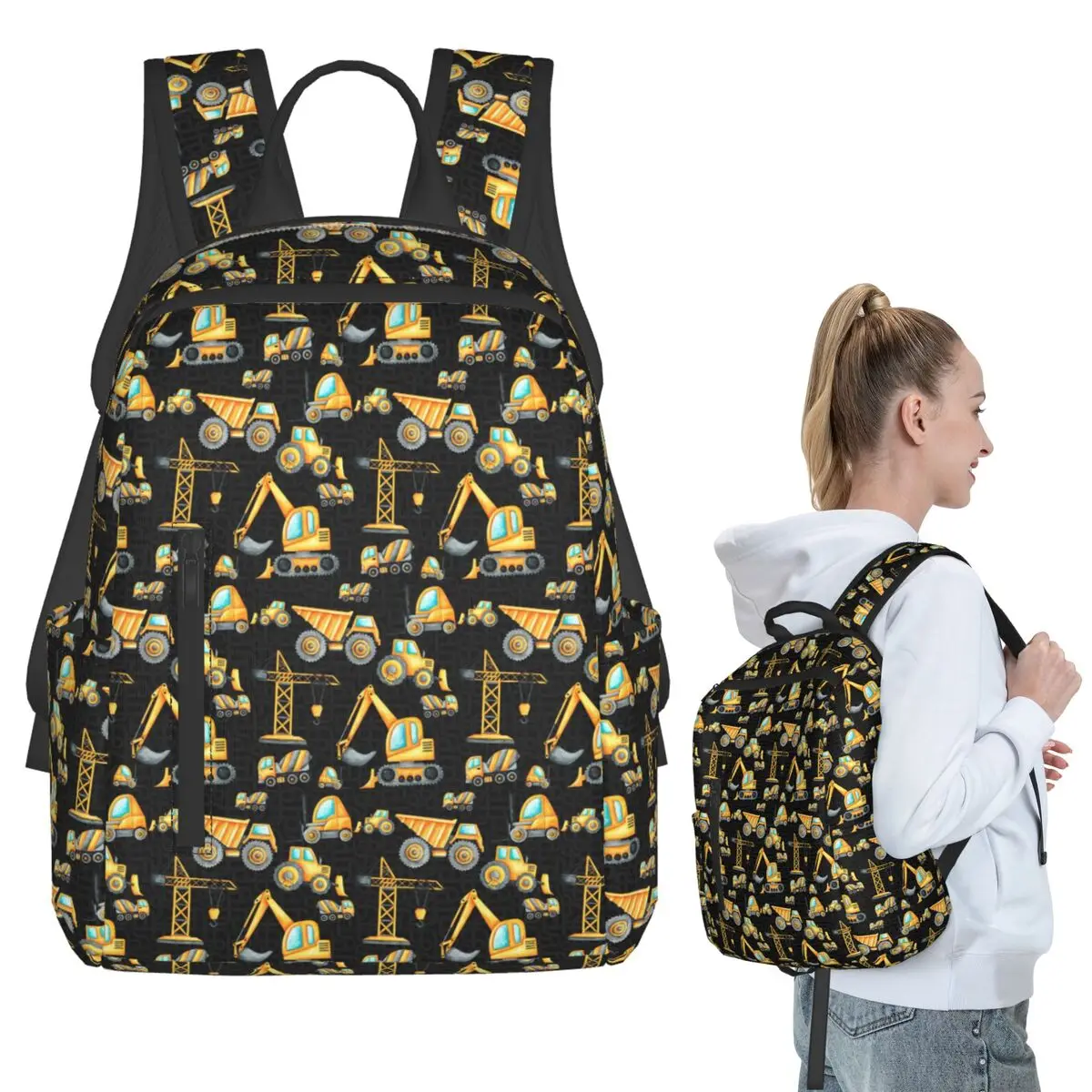 

Yellow Construction Trucks Pattern Backpack Student BookBag Kids School Bag Laptop Shoulder Bags Boys Girls