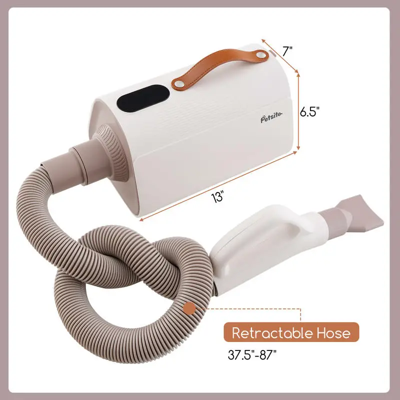 Pet Grooming Blower With Negative Ion, Adjustable Temperature And Wind Speed, Includes Telescopic Hose And Nozzles For Dog Cat Drying, Low Noise Design