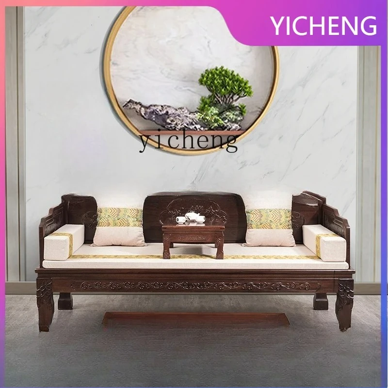 n3 New Chinese Zen Style Solid Wood Bed Sofa Living Room Pineapple Grid Wood Antique Furniture