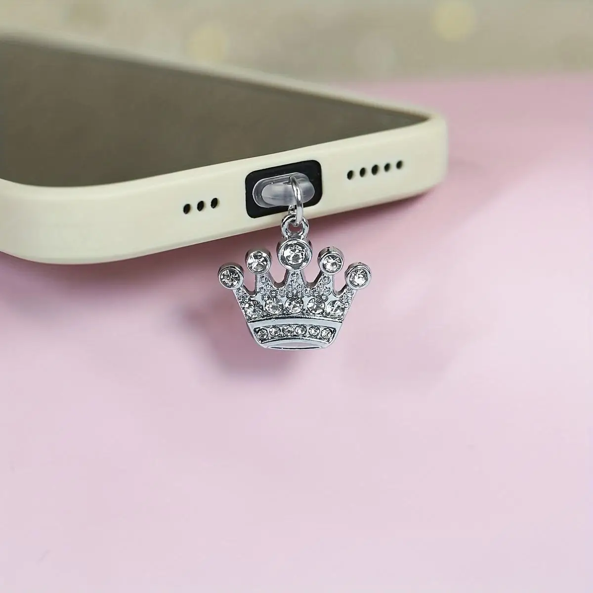 

1pc Artificial Diamond Rhinestone Crystal Crown Design Stylish Phone Dust Plug Pendant Charm Decoration,Valentine's Day Charming