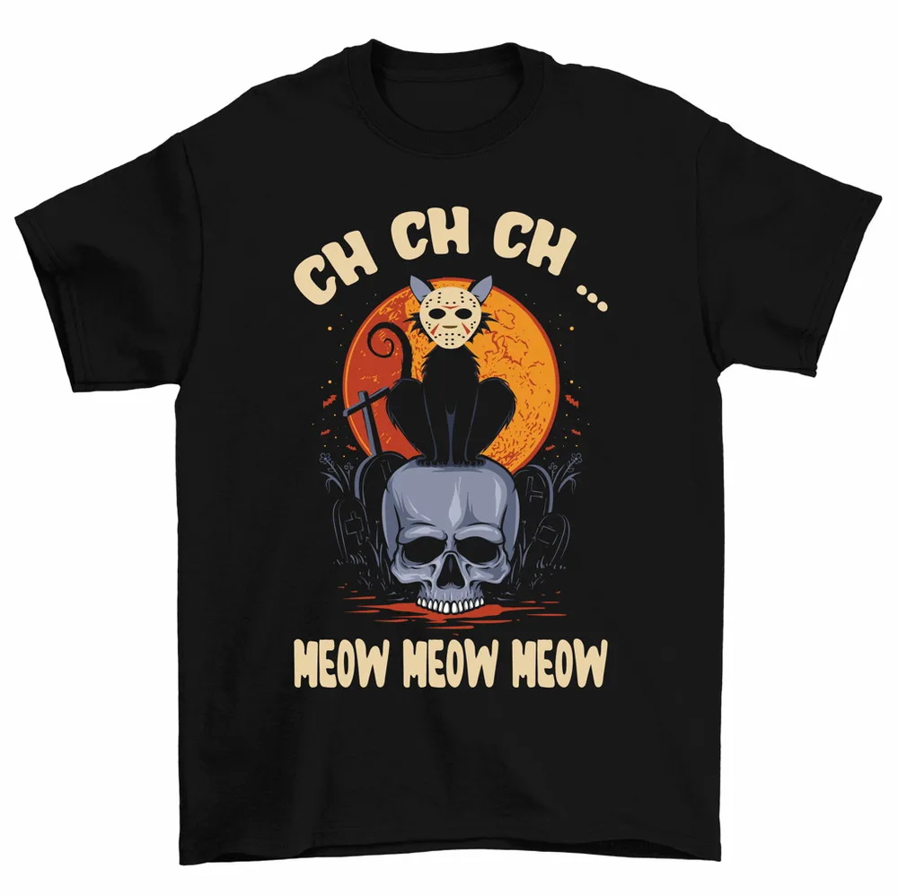 Meow  Cemetery Spooky Halloween T-Shirt Cat Lover Tee High Quality 100%Cotton Short Sleeve