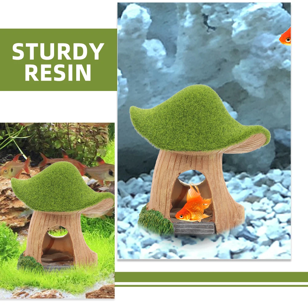 

2pcs Mini Aquarium Moss Mushroom House Décor Green Resin Fish Tank Hiding Place Underwater Craft Pet Supplies