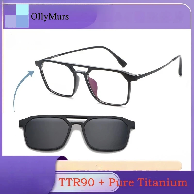 

OLLYMURS Men and Women Pilot Magnetic Polarized Clip-on Glasses Retro TR90 Titanium Optical Prescription Eyeglasses Frame 6505