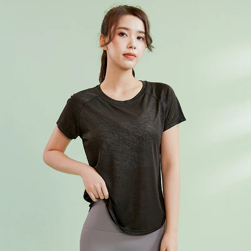 

Yoga top running sports training short sleeves sexy loose and thin mesh back fitness T-shirt quick drying breathable