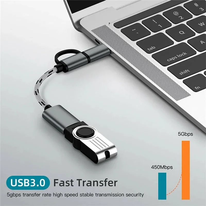 2 In 1 Braided OTG Adapter Cable Micro USB + Type C Male to USB A Female Data Transfer Cord Portable Short Converter Wire