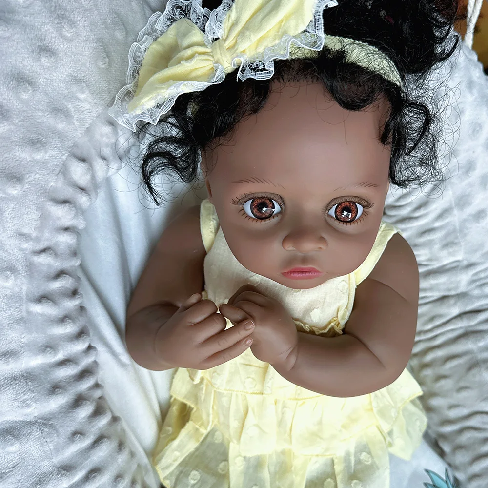 Reborn Baby Girl Doll Black Skin Cloth Body 50cm Baby Doll Handmade Soft Baby Reborn Doll Toys for Girls Gift