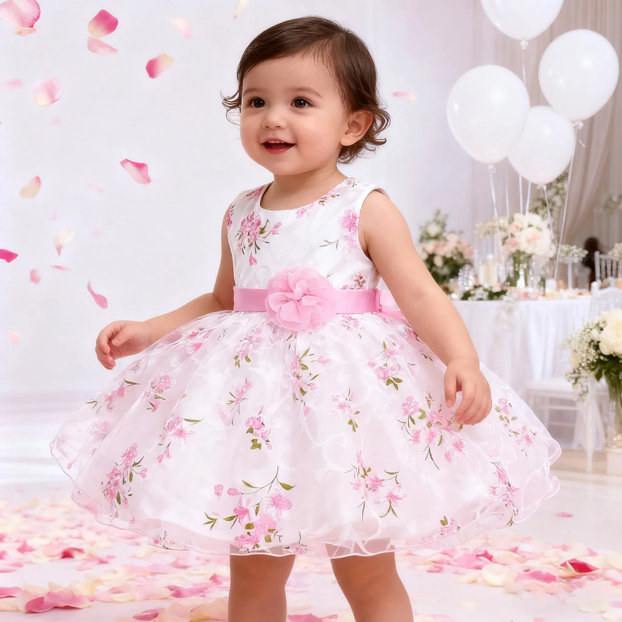 

Eu's SWIND Baby Girls Dresses For 1st Birthday Floral Elegant Bow Wedding Party Tutu Gown Girls Pink White Formal Gala Costume