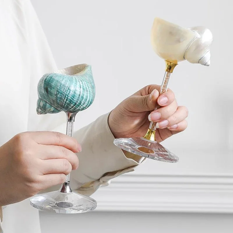 

Natural Conch Shell Goblet Handmade Glass Champagne Wine Glasses Delicate Tabletop Jewelry Cosmetics Storage Tray Candy Box Gift