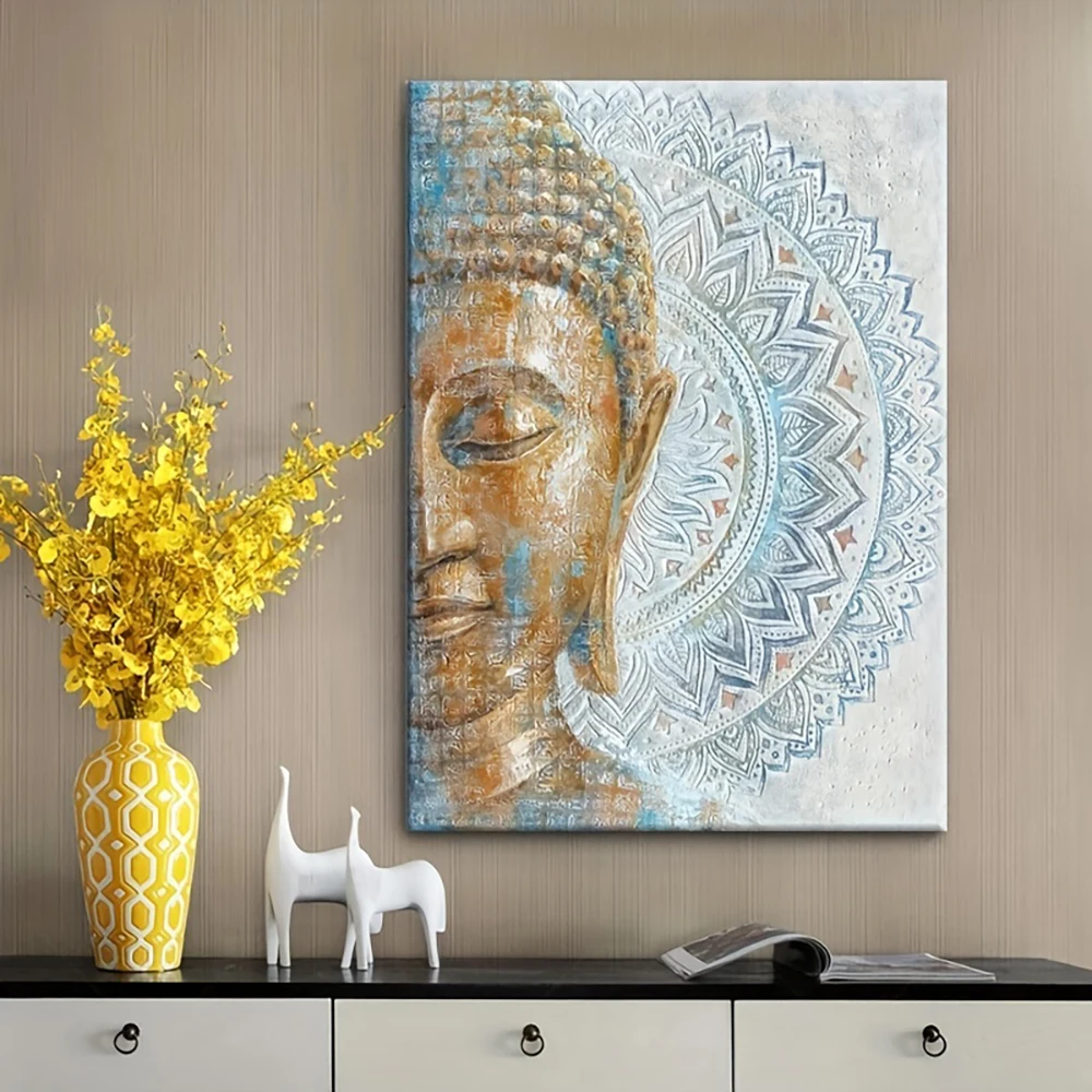 Modern Buddha Canvas Paintings Blue Mandala Flower Blossom Buddha Posters for Bedroom Living Room Buddhism Art Decor Pictures