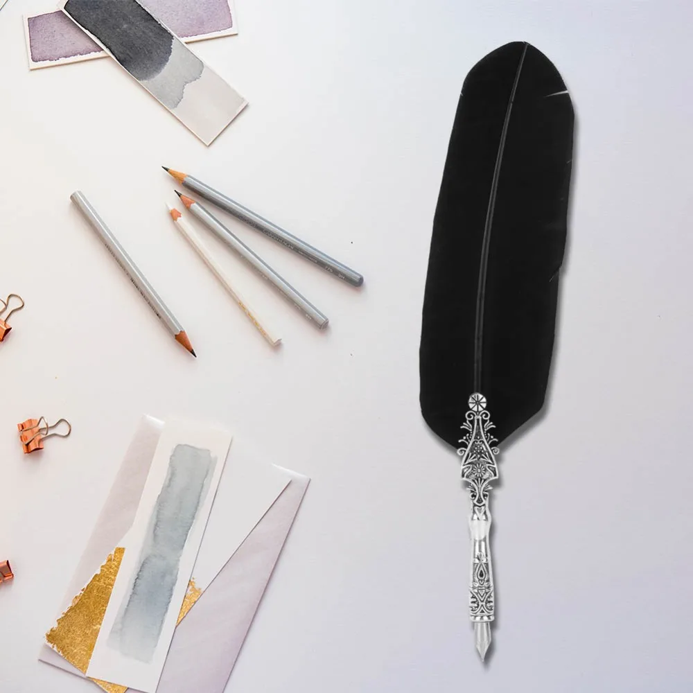 Feather Vintage Quill Pen Multi Color Classic Shape Calligraphy Pen Metal Nib Portable Size Feather Pen Office Writing