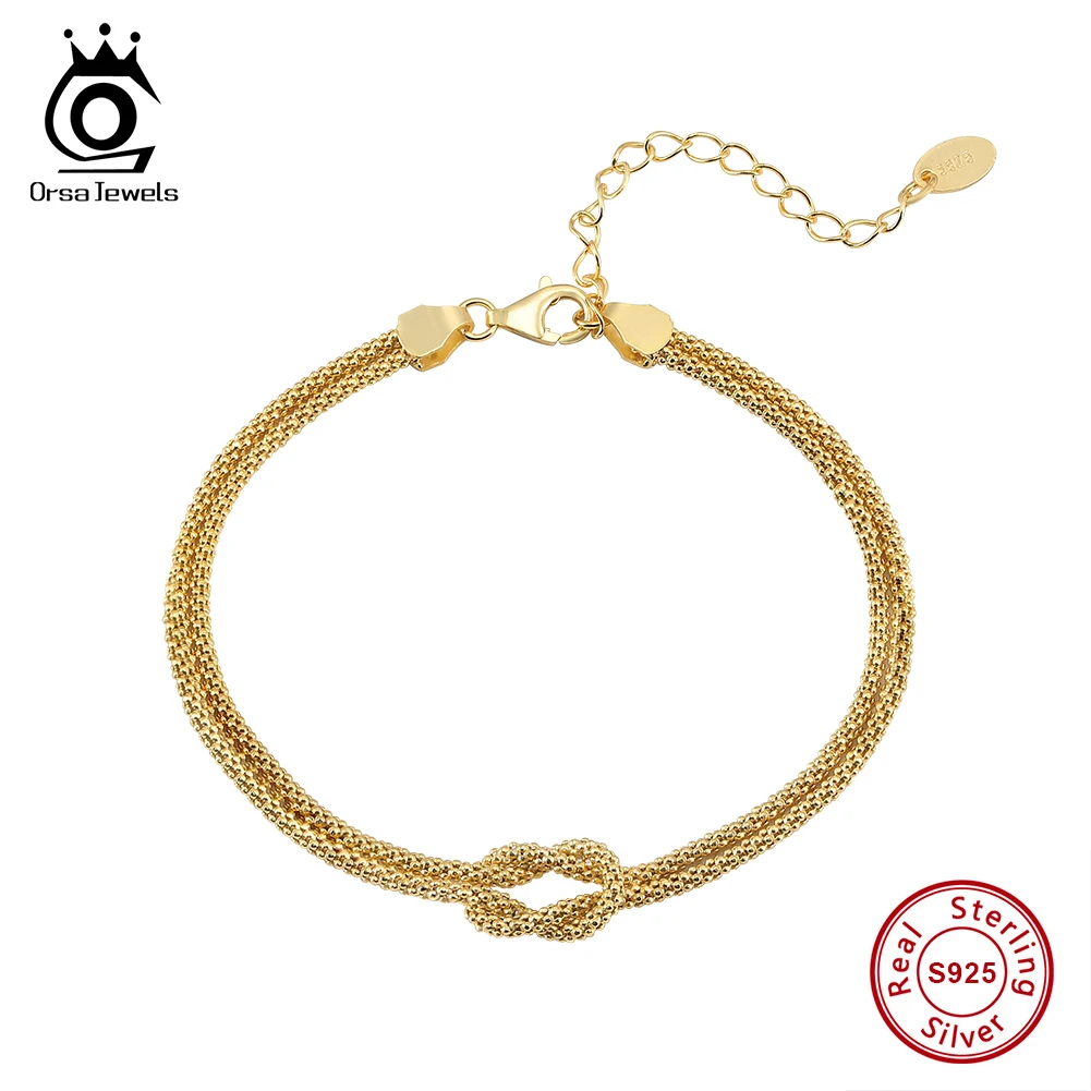 

ORSA JEWELS Classic 14K Gold Double Layer Corn Chain Bracelet Fashion 925 Sterling Silver Bracelet for Women Party Jewelry SB196