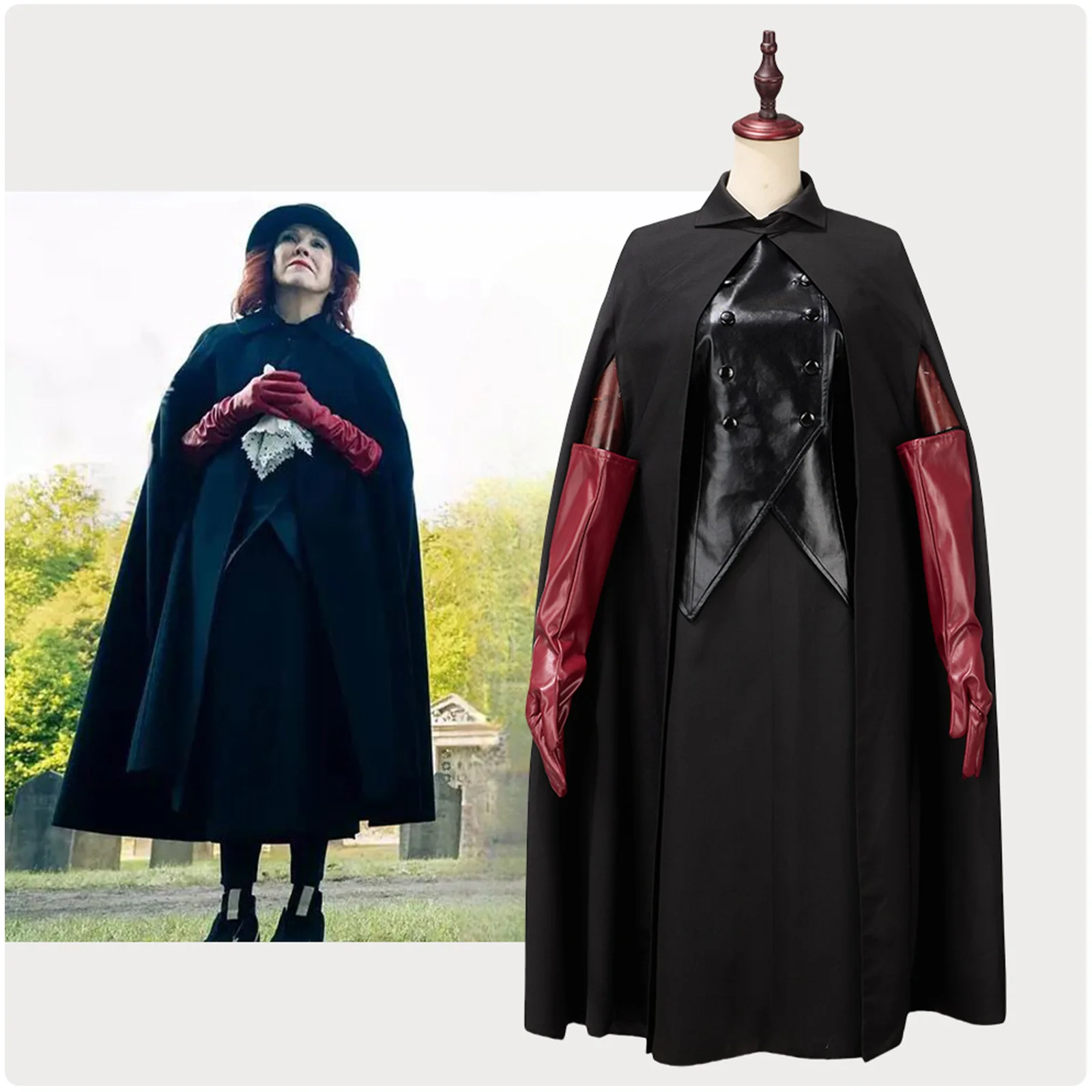 

Movie Delia Deetz Cosplay Costume Fancy Uniform Beetle Cloak Vest Skirt Full Set for Women Halloween Stage Disguise Clothing