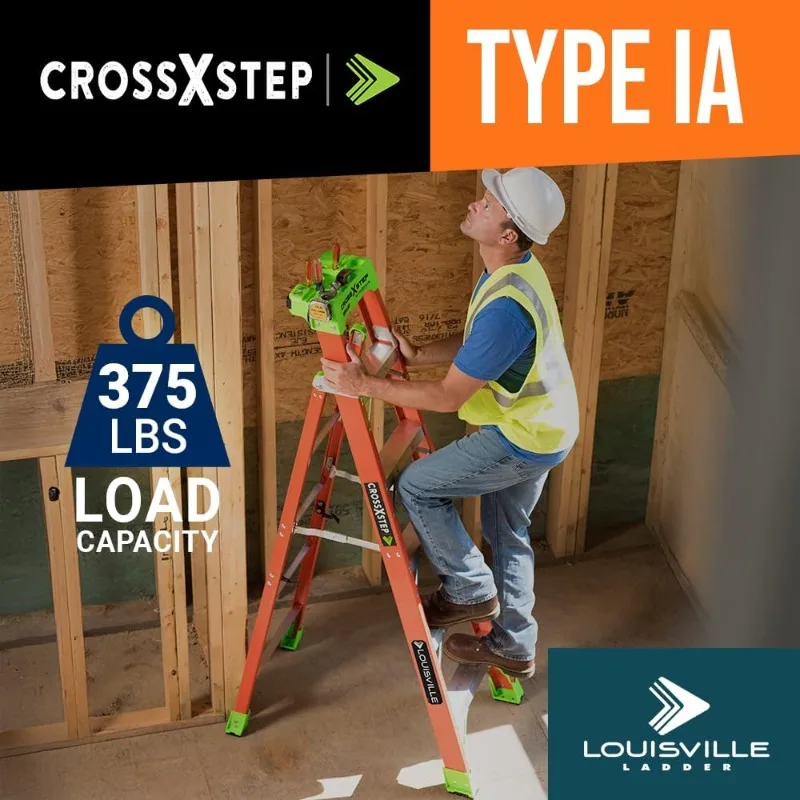타입 IA 유리섬유 사다리, 4피트 크로스 스텝 디자인, 300파운드 하중, 산업 및 가정용