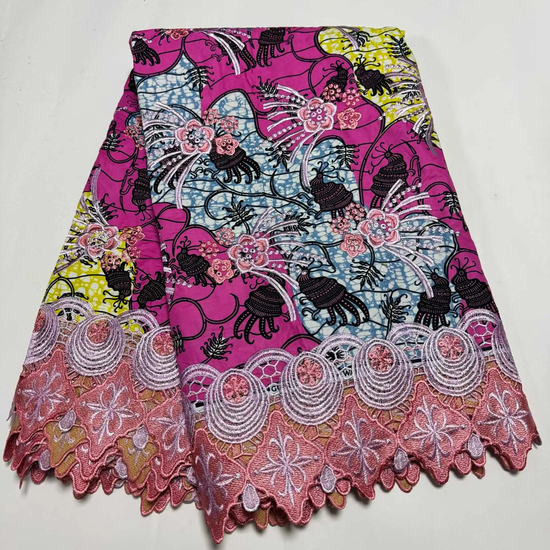 

20266Yards Latest High Quality Popular Delicate Embroidered Holland Wax lace Fabric For Party Evening Dress NN5219_V