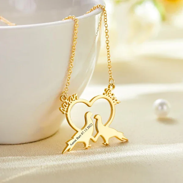 Custom Bird Heart Necklace Personalized  Jewelry Engraved Bird Silhouette AndText  Heart Shaped Pendant Animal Themed Necklaces