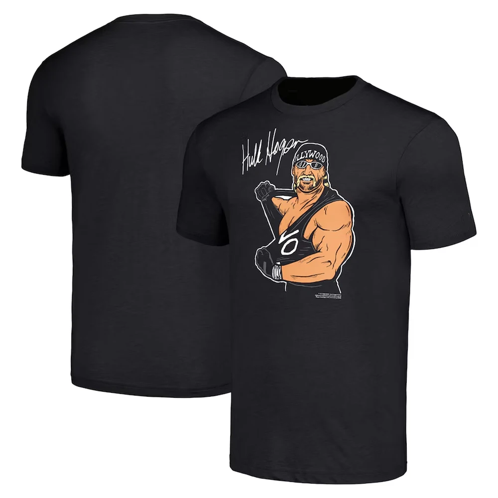 

Mens Casual Hulk Hogan Print Short Sleeve T-Shirt Cotton Relaxed Fit Round Neck Tops WWE Design Machine Washable Tee Tops