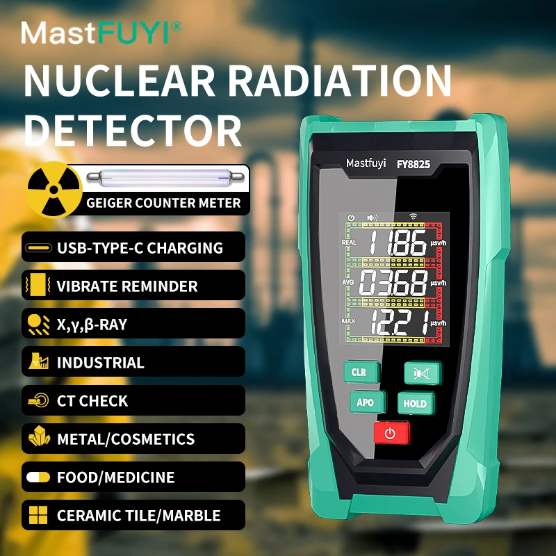 MASTFUYI-USB-C Carregamento Geiger Contador, Detector De Radiação Nuclear, Display LCD, X Beta-Ray, Radioatividade Tester